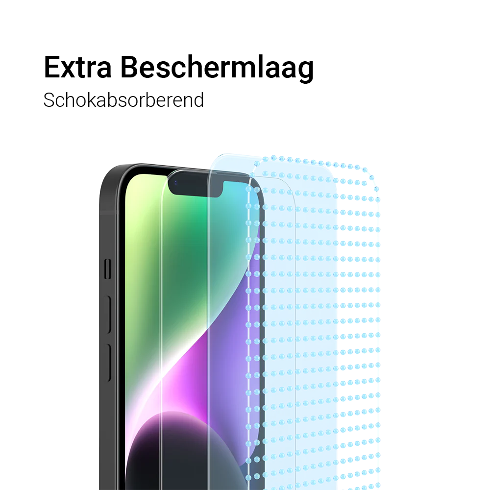 Knappe rendering van een screenprotector op een 3d model van een iPhone